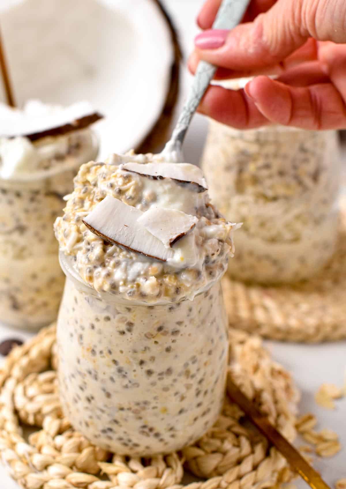This Overnight Oats with Coconut Milk is the easiest, healthy breakfast with a dreamy creamy coconut texture. Coconut lovers, this breakfast is for you.