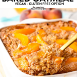 This Peach Baked Oatmeal isa creamy large batch of baked oatmeal filled with juicy peach. The perfect healthy family summer breakfast to use all your peaches this summer.