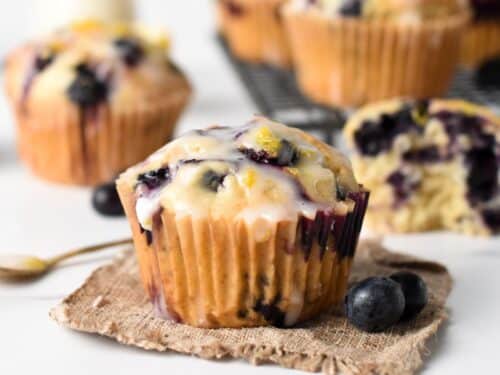 These vegan lemon blueberry muffins are tasty blueberry muffins filled with tangy lemon zest and juice.