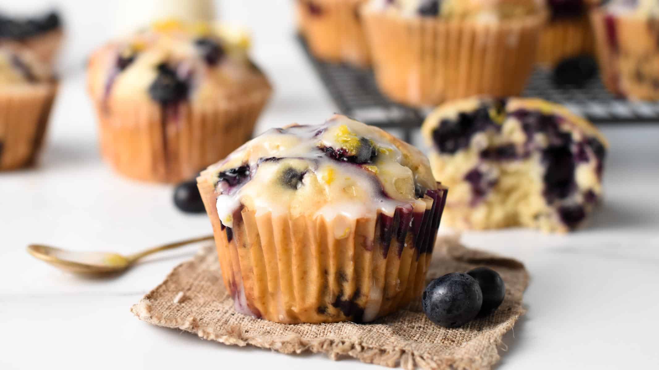 These vegan lemon blueberry muffins are tasty blueberry muffins filled with tangy lemon zest and juice.