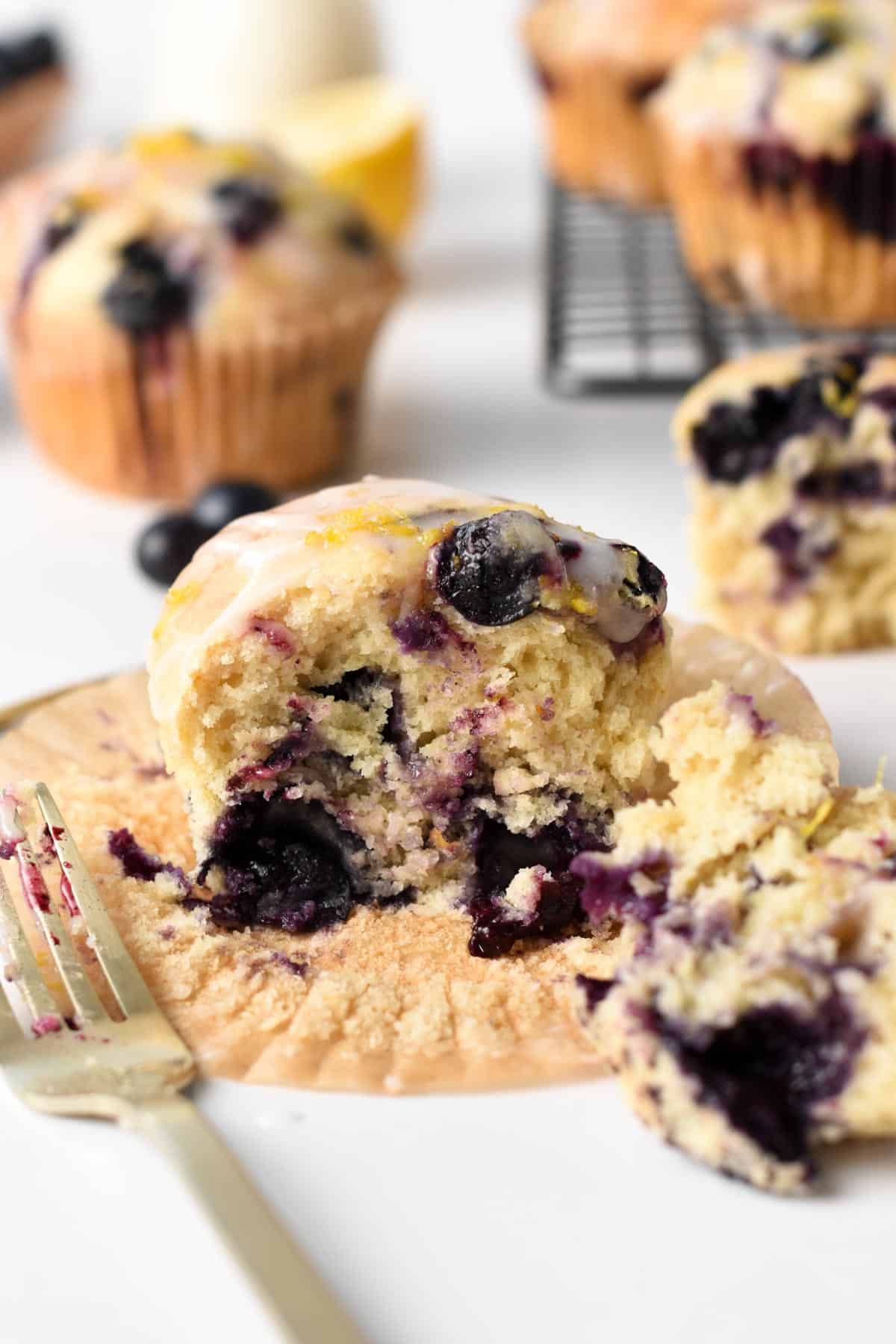 These vegan lemon blueberry muffins are tasty blueberry muffins filled with tangy lemon zest and juice.