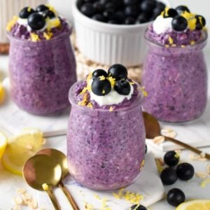 These blueberry overnight oats are a healthy creamy breakfasts packed with anti-inflammatory from blueberries and the most beautiful vibrant natural, purple color.