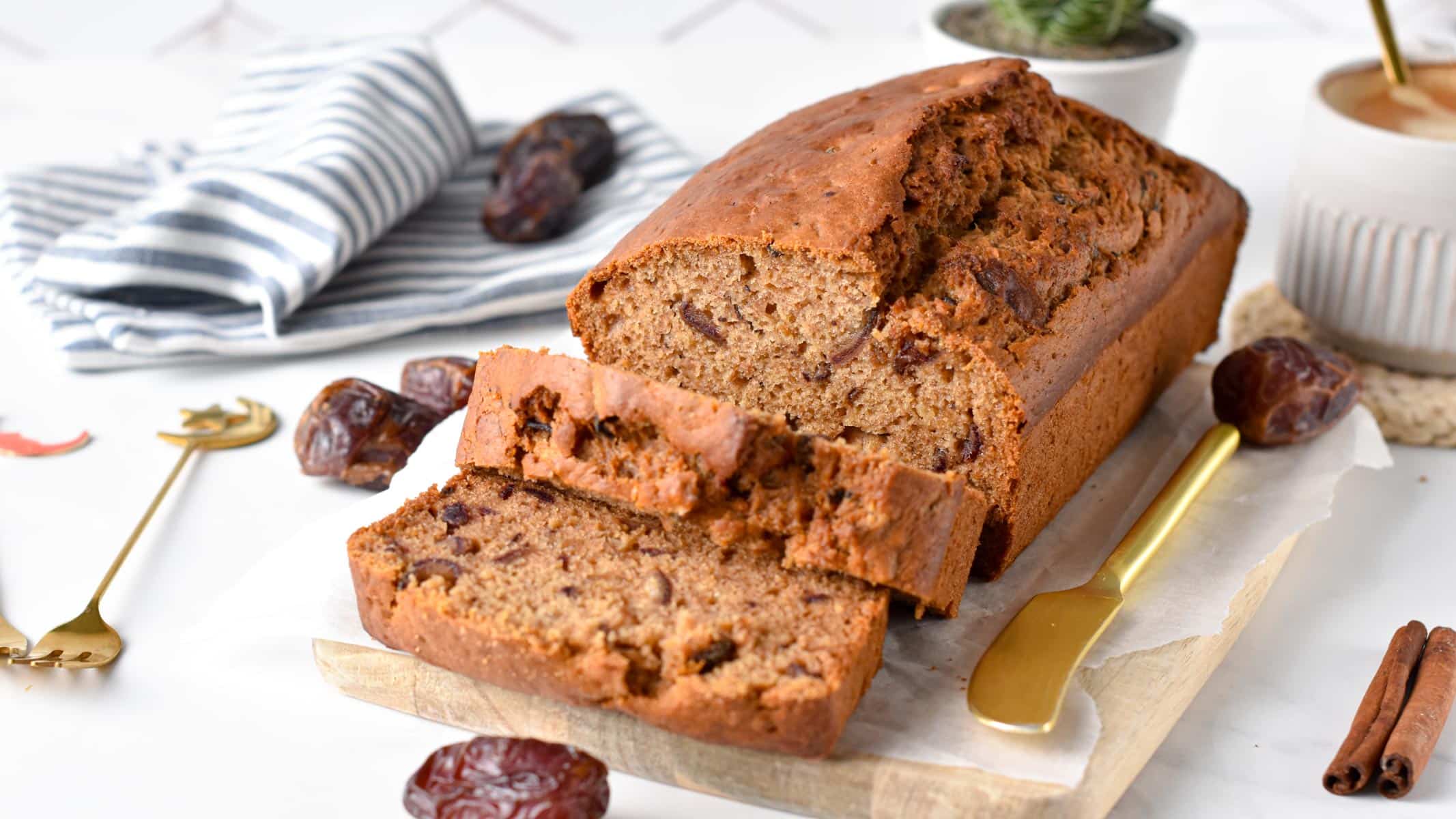 This Date Loaf is the most deliciously moist, sweet bread filled with sweet pieces of juicy dates. Plus, this date loaf recipe is also egg-free, dairy-free, and made healthier using wholesome ingredients.