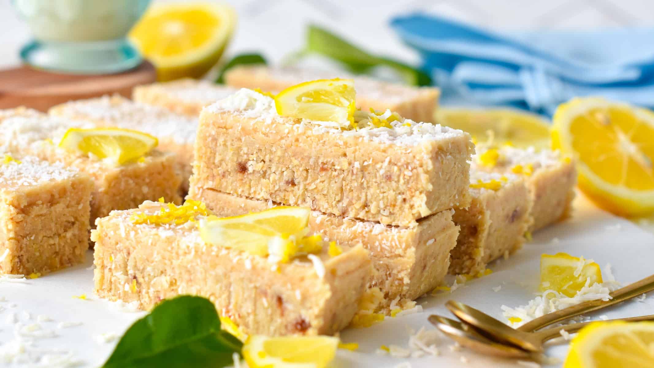 This healthy lemon slice is an easy healthy no baked lemon dessert that is also refined sugar-free, dairy-free, and vegan.