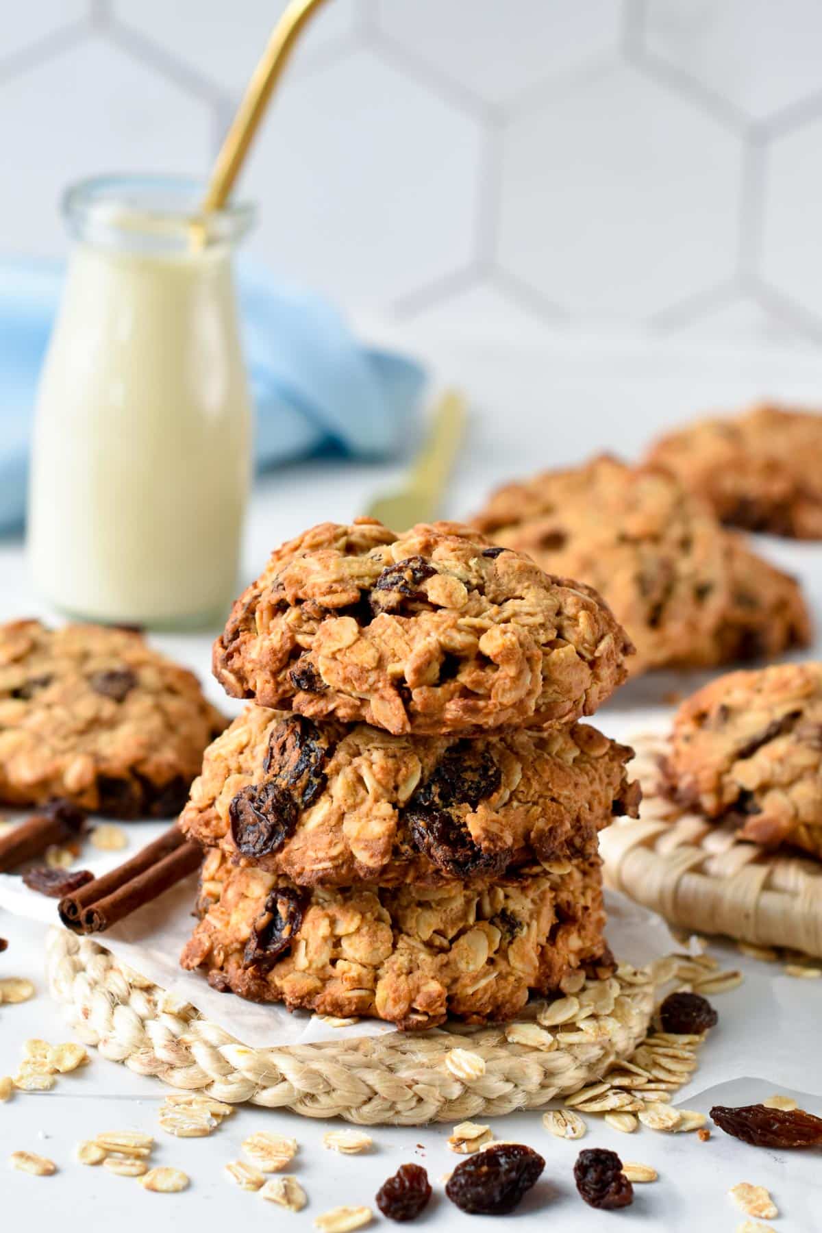 These Oatmeal Raisin Protein Cookies are the easiest high-protein breakfast or post-workout cookies to fuel you up with 14 grams of plant-based proteins per cookie.