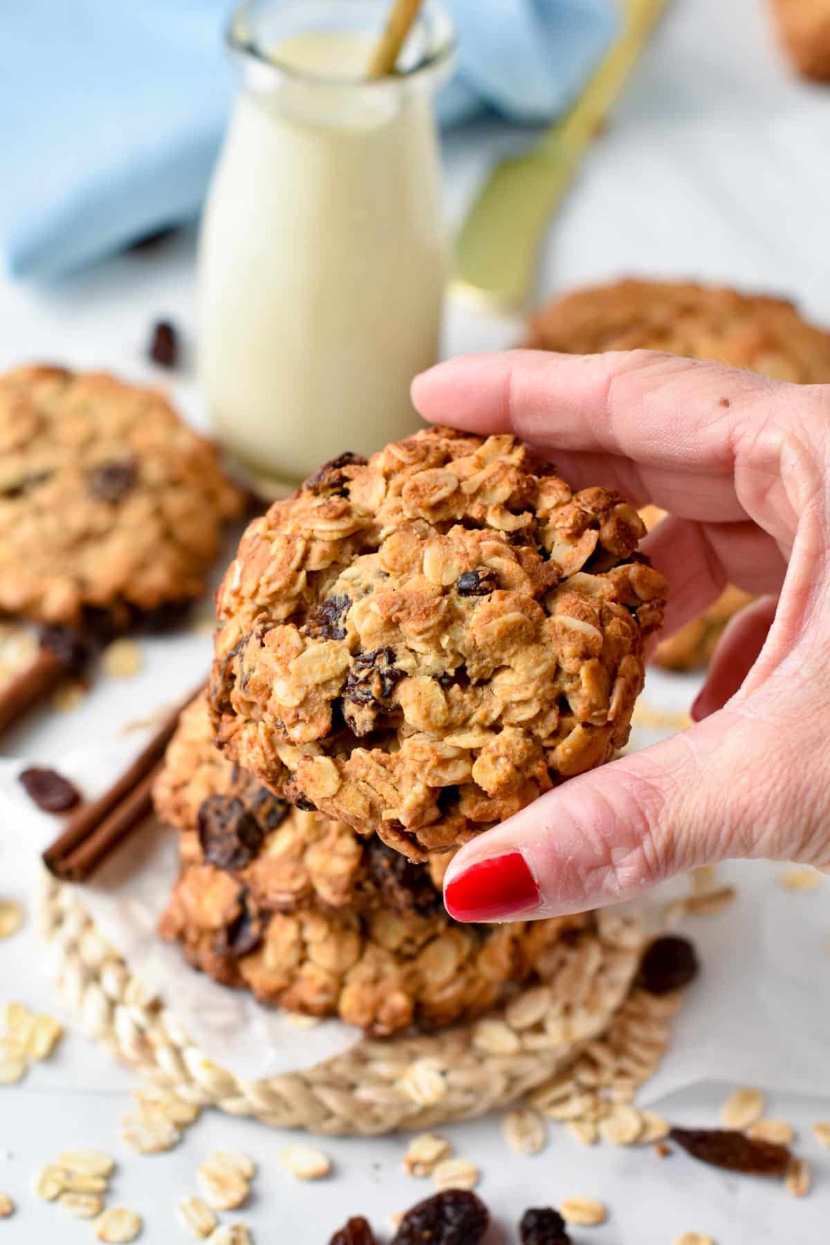 These Oatmeal Raisin Protein Cookies are the easiest high-protein breakfast or post-workout cookies to fuel you up with 14 grams of plant-based proteins per cookie.