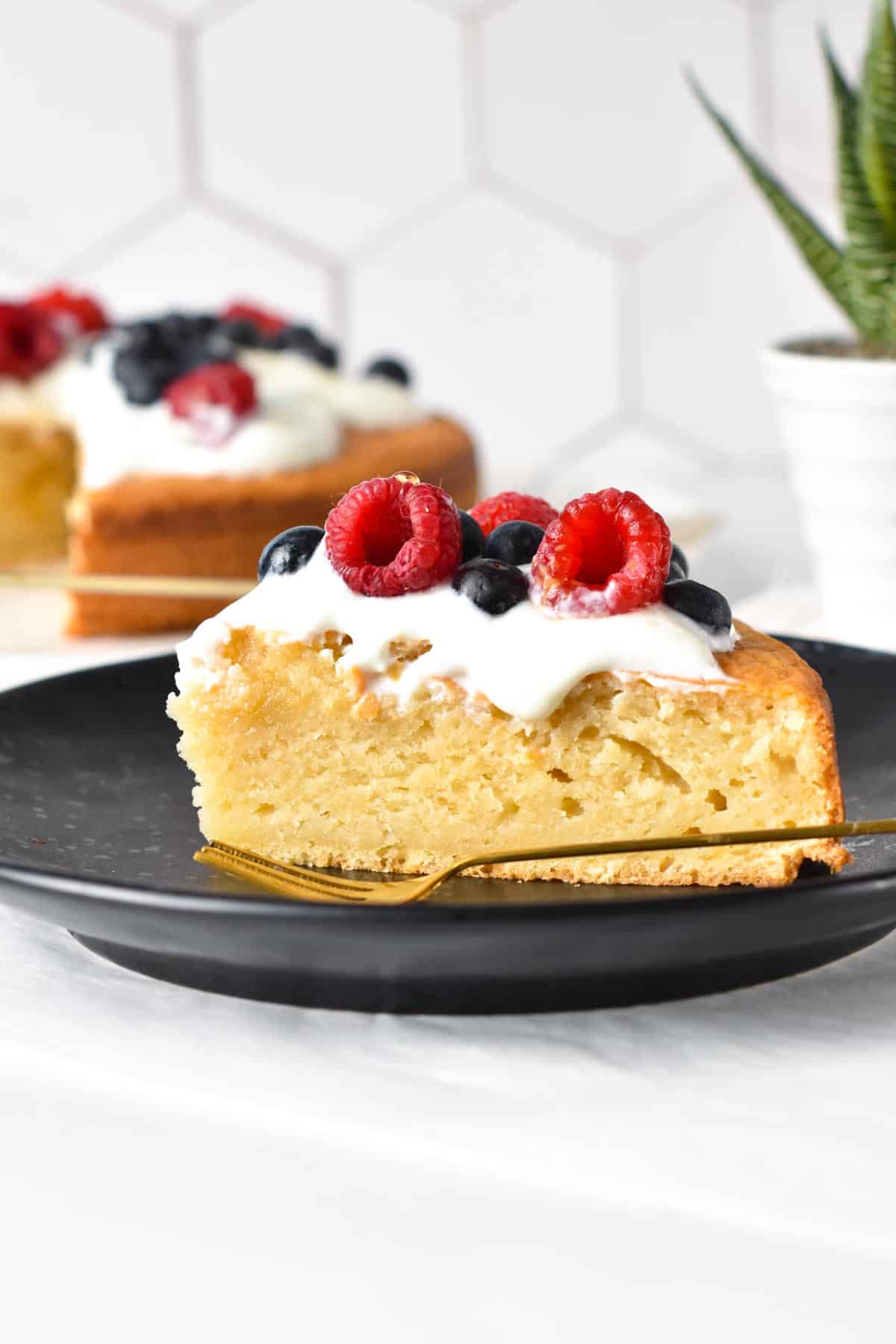 This sugar-free cake is a deliciously moist vanilla cake made with simple ingredients and with only 1 g of sugar per serve. Plus, this cake is also egg-free, dairy-free, and suitable for anyone.