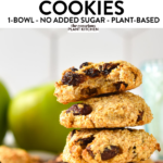 These 3 ingredients Oatmeal Raisin Cookies are the easiest, healthy oatmeal raisin cookies with no sugar added. Plus, these oatmeal cookies are also egg-free, low in calories, and contain no added sugar added.