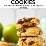 These 3 ingredients Oatmeal Raisin Cookies are the easiest, healthy oatmeal raisin cookies with no sugar added. Plus, these oatmeal cookies are also egg-free, low in calories, and contain no added sugar added.