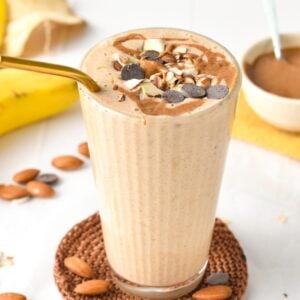 This Banana Almond Butter Smoothie is a thick, creamy banana smoothie with a delicious nutty flavor from almond butter.