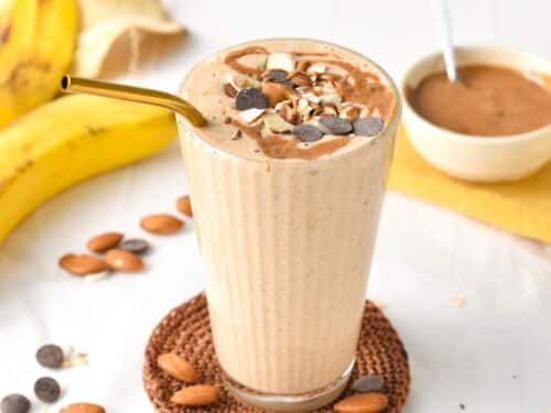 This Banana Almond Butter Smoothie is a thick, creamy banana smoothie with a delicious nutty flavor from almond butter.