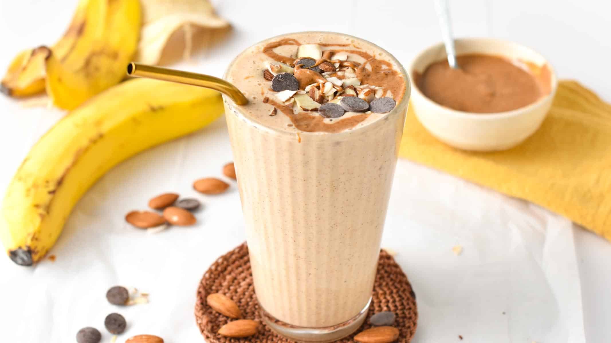 This Banana Almond Butter Smoothie is a thick, creamy banana smoothie with a delicious nutty flavor from almond butter.