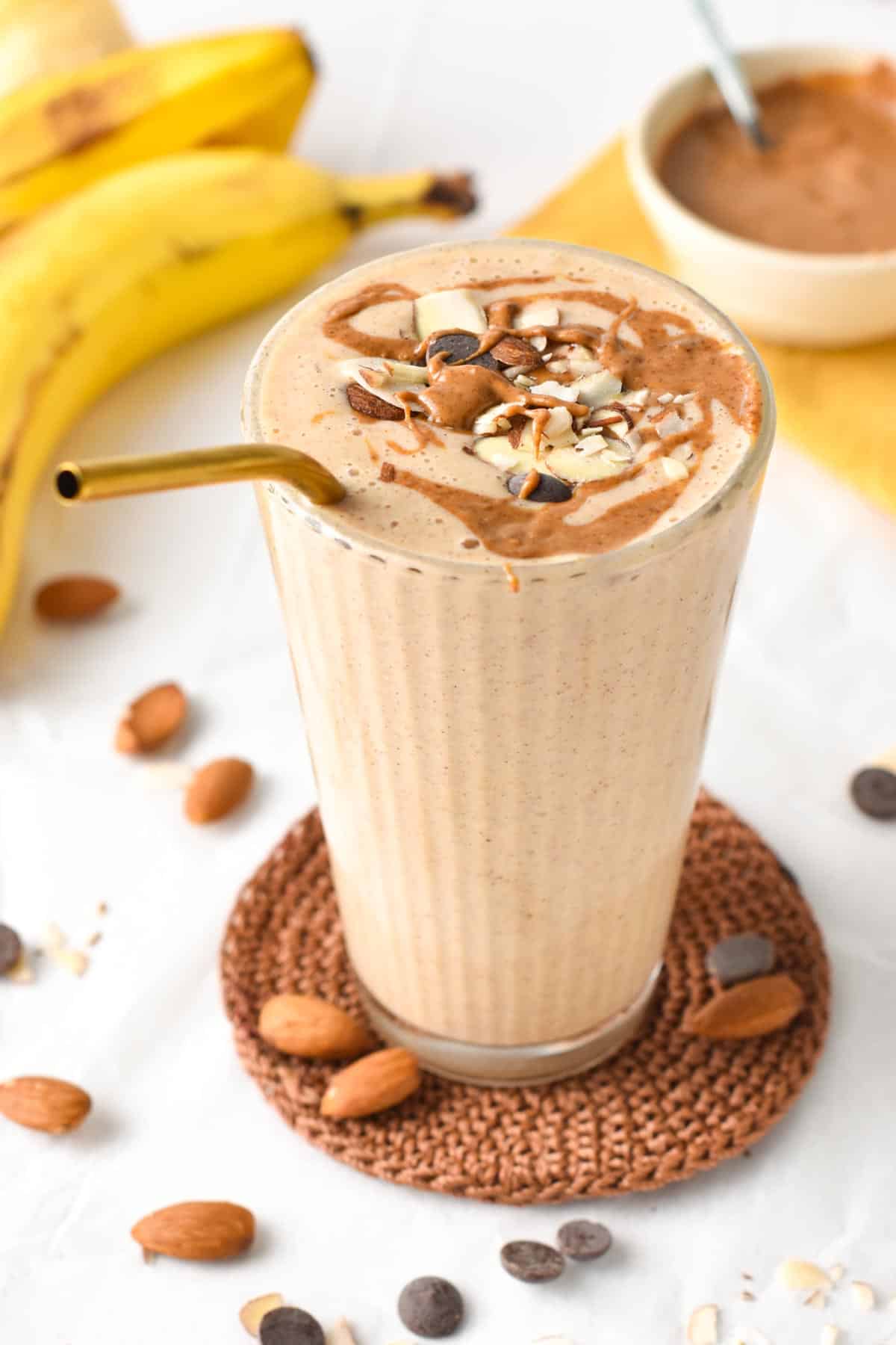 This Banana Almond Butter Smoothie is a thick, creamy banana smoothie with a delicious nutty flavor from almond butter.