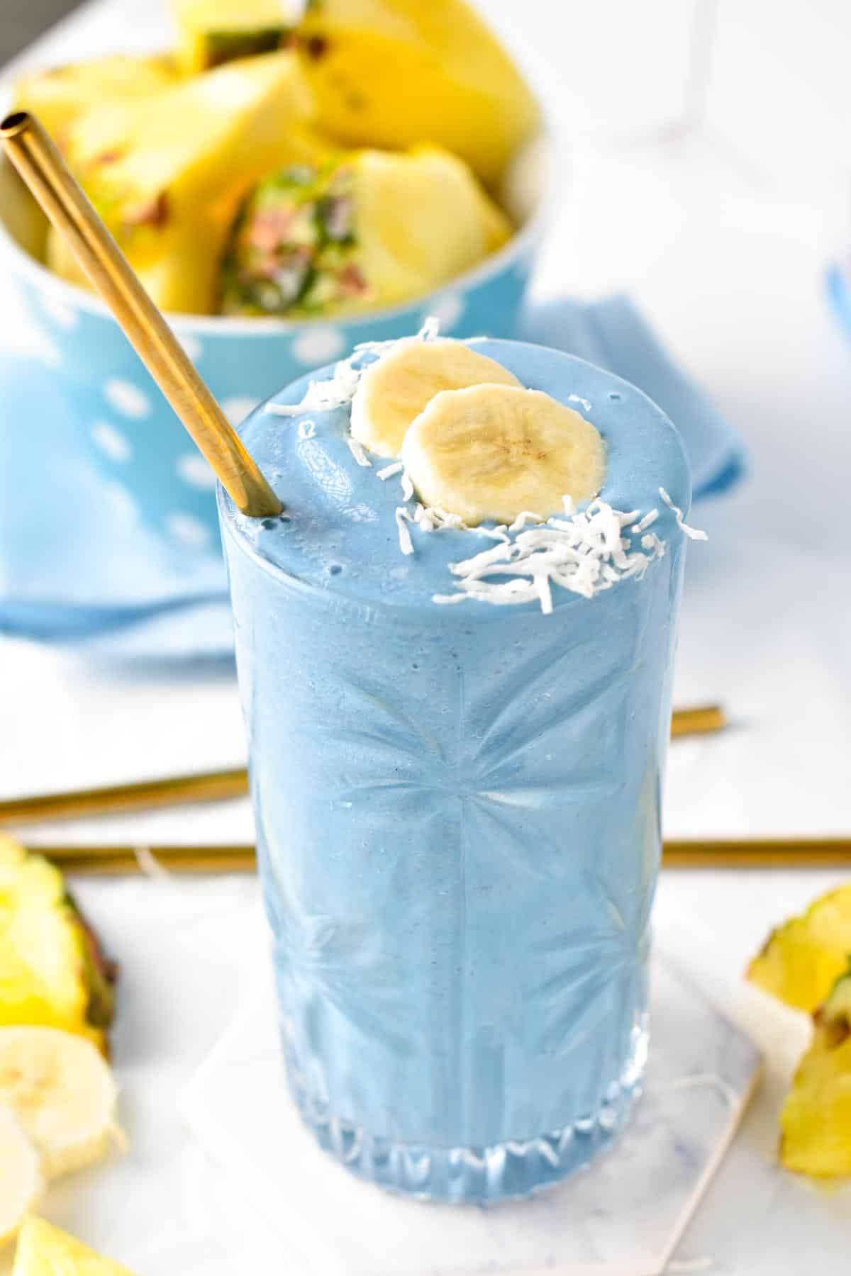 This blue spirulina smoothie is a creamy and smooth anti-oxidant smoothie with a vibrant blue lagoon color. Plus, the smoothie is also dairy-free, and vegan-friendly.
