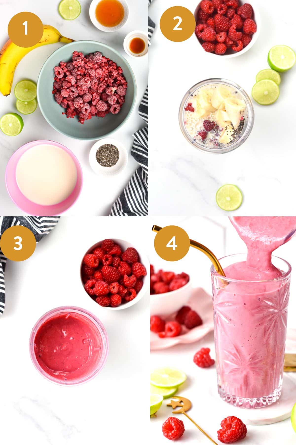 This Raspberry Smoothie recipe is the most refreshing smoothie with vibrant pink colors. Plus, raspberries are low-sugar and packed with antioxidants to pack inflammation.