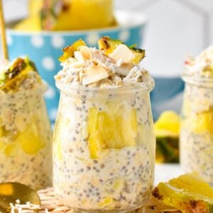 This Pina Colada Overnight Oats is a dream healthy breakfast with delicious tropical flavors from coconut and pineapple. If you are a Pina colada lover, this healthy breakfast recipe is for you.