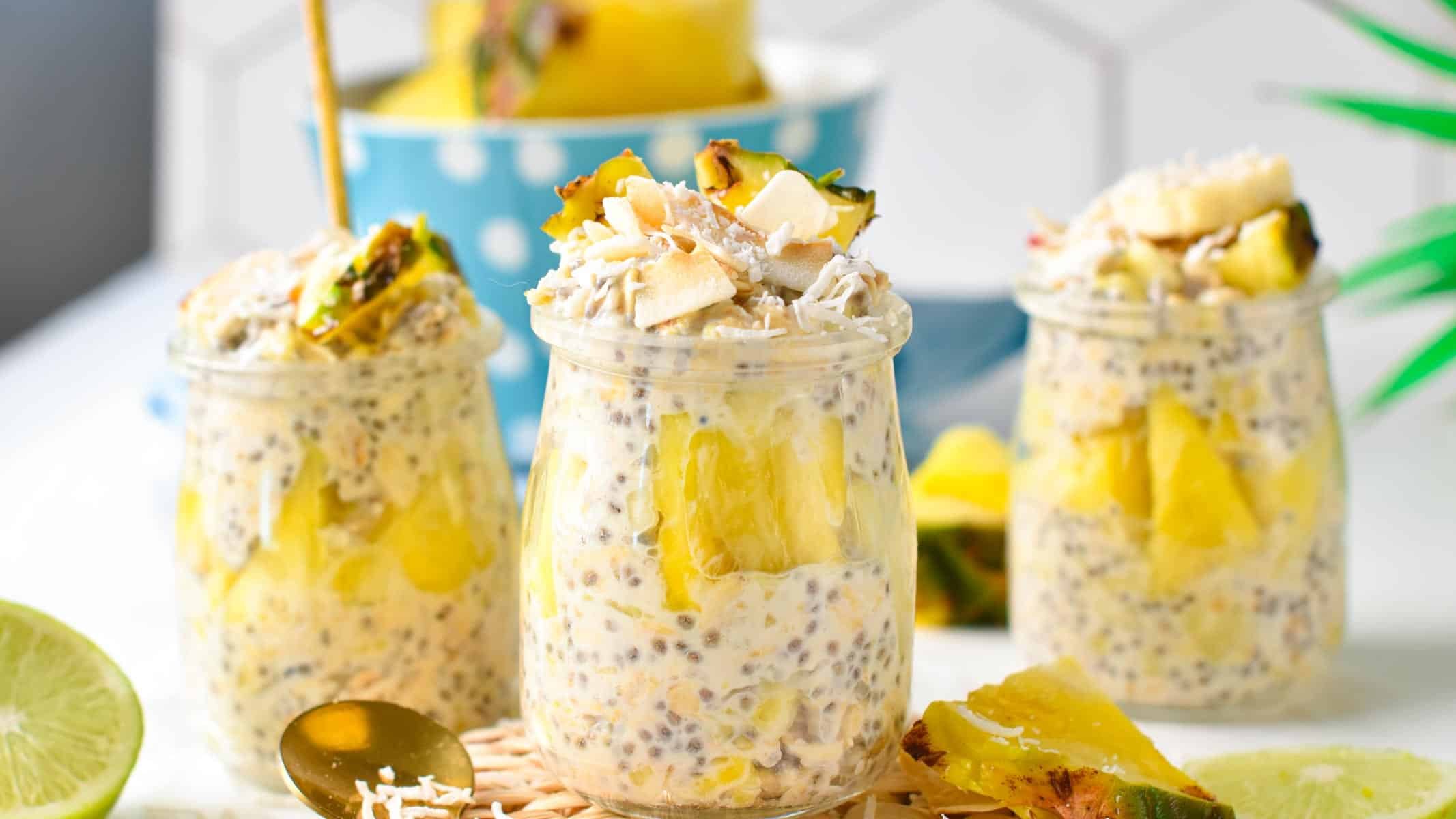 This Pina Colada Overnight Oats is a dream healthy breakfast with delicious tropical flavors from coconut and pineapple. If you are a Pina colada lover, this healthy breakfast recipe is for you.