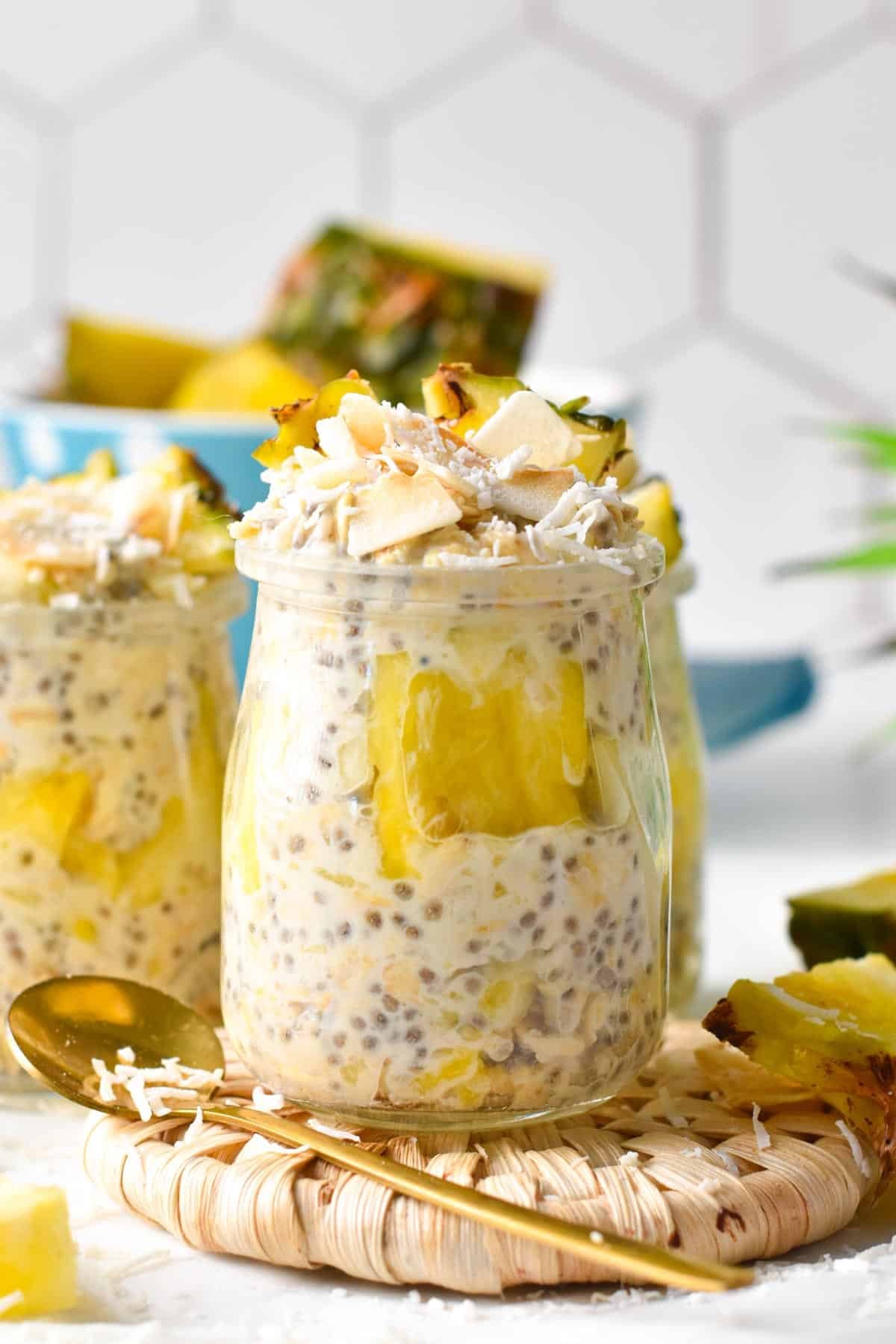 This Pina Colada Overnight Oats is a dream healthy breakfast with delicious tropical flavors from coconut and pineapple. If you are a Pina colada lover, this healthy breakfast recipe is for you.