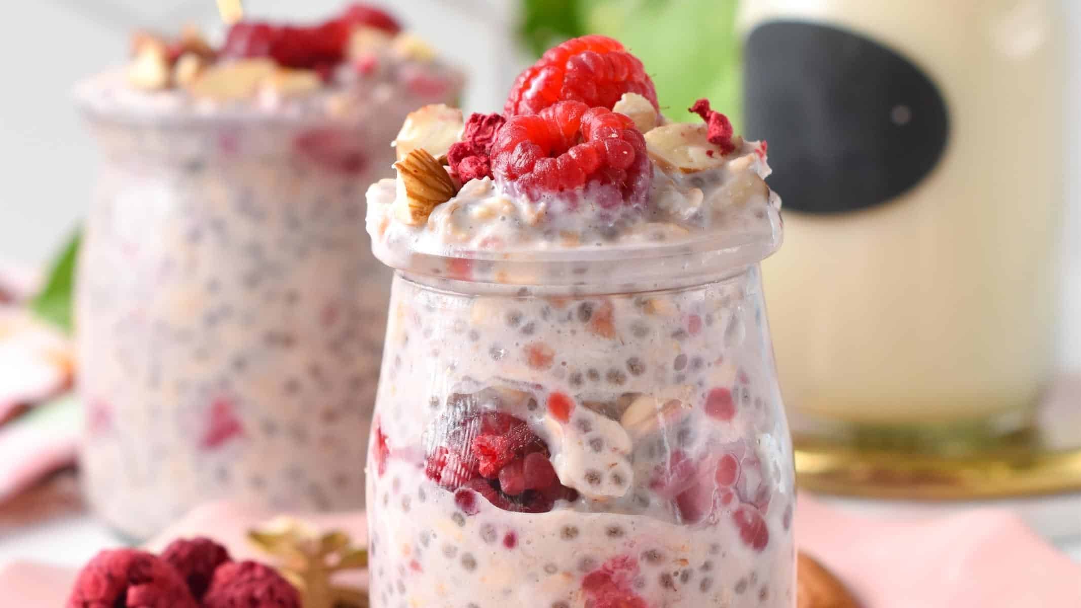 These Raspberry Overnight Oats are the most refreshing breakfast oatmeal jars for summer. Packed with nutrient-dense chia seeds, oats, and fresh raspberries, these will keep you full and happy in the morning.