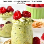 This Matcha Overnight oat is the best healthy antioxidant-packed breakfast for Matcha lovers. A creamy coconut matcha oat mixture topped with delicious raspberries.