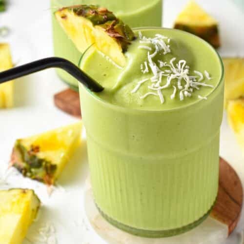 This Spinach Pineapple Banana Smoothie is a delicious easy green smoothie packed with tropical flavors and nutrients from spinach.