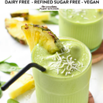 This Spinach Pineapple Banana Smoothie is a delicious easy green smoothie packed with tropical flavors and nutrients from spinach.