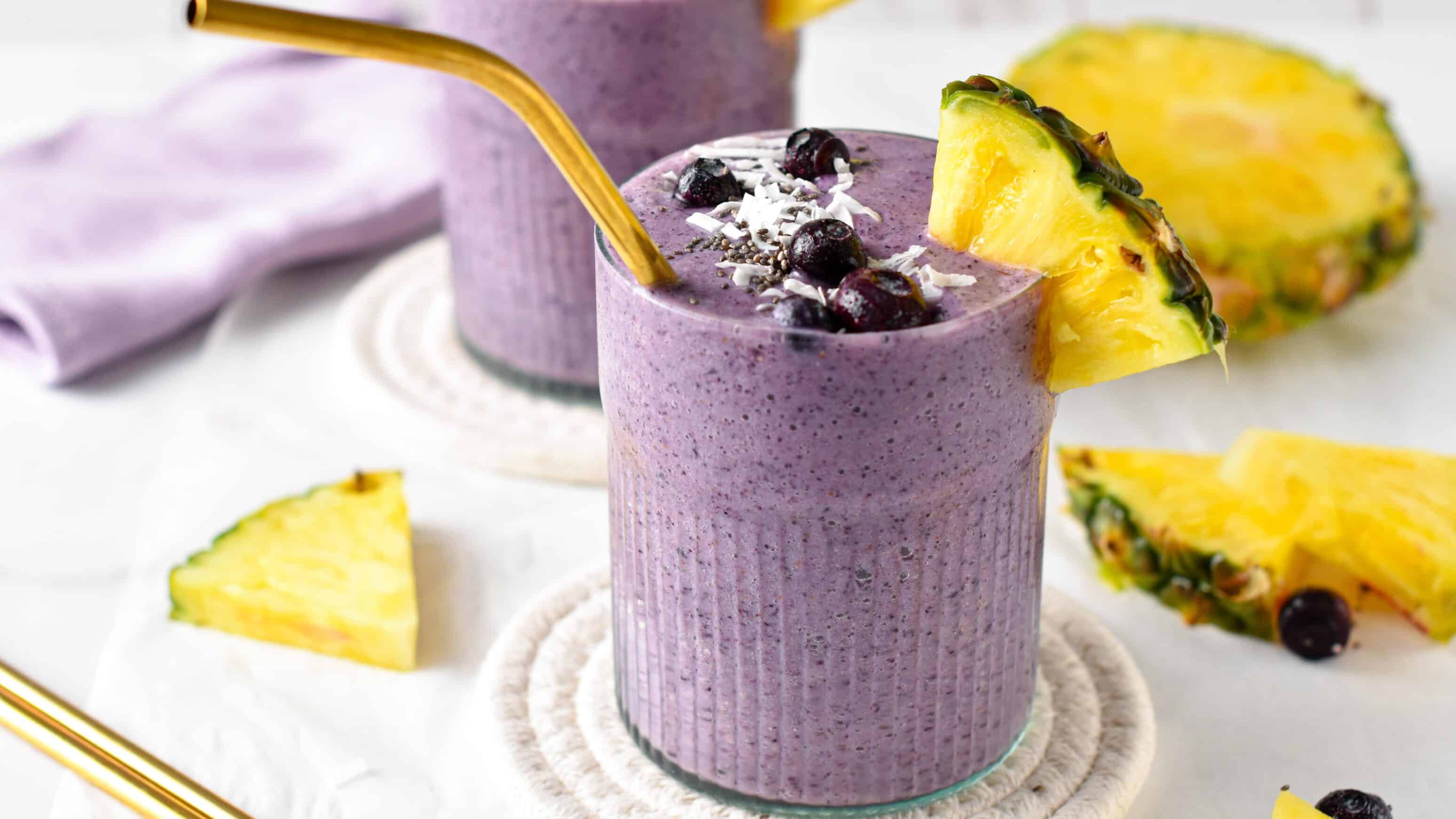Blueberry Pineapple Smoothie in a glass