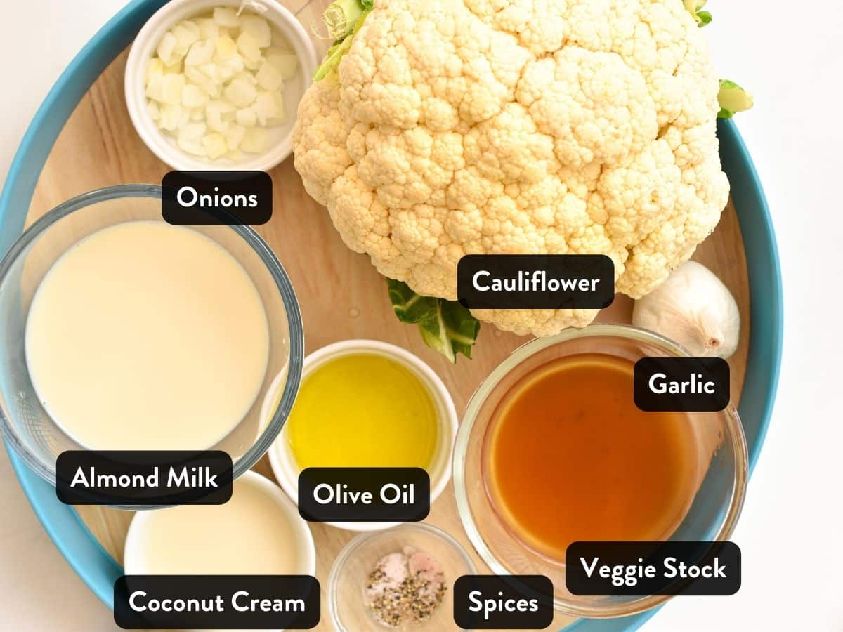 Cauliflower Bechamel Ingredients on a plate with labels