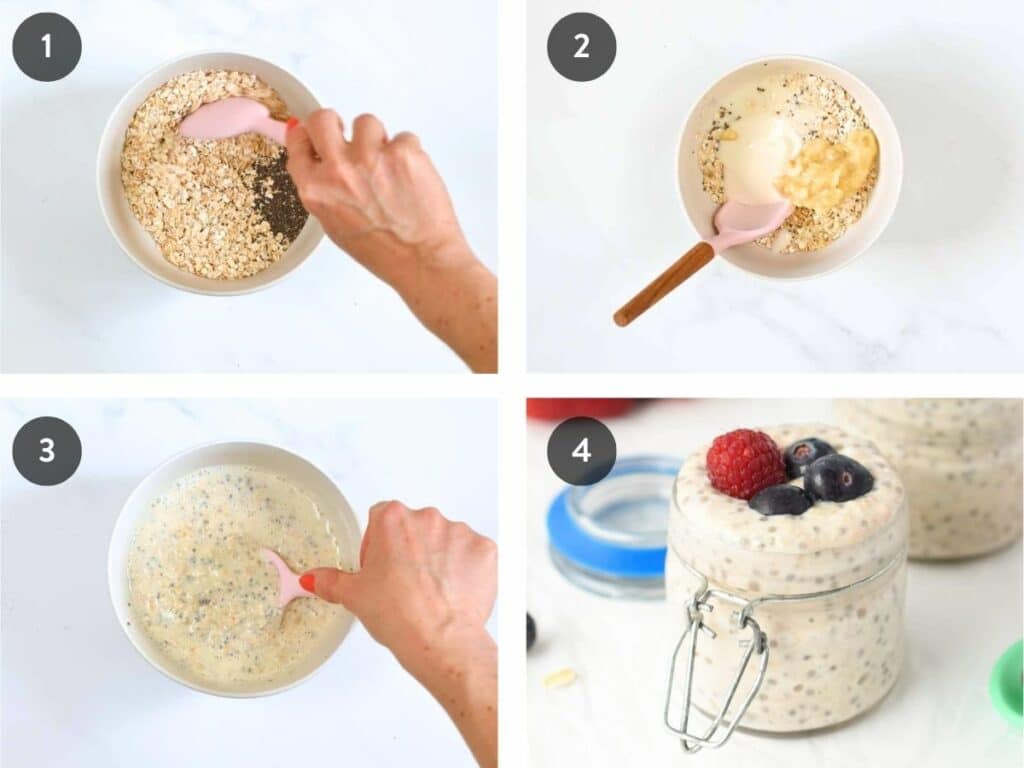 Step by step instructions to make the Baby Overnight Oats