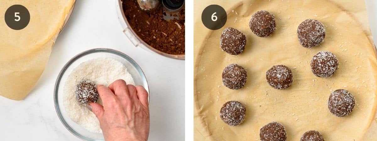 Rolling chocolate protein balls into coconut