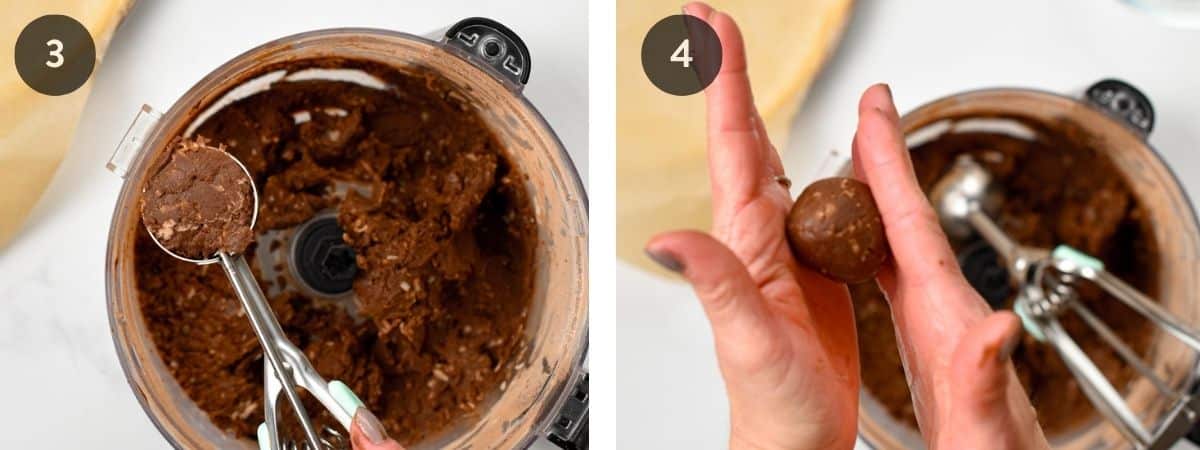 Making protein balls with a cookie scoop.