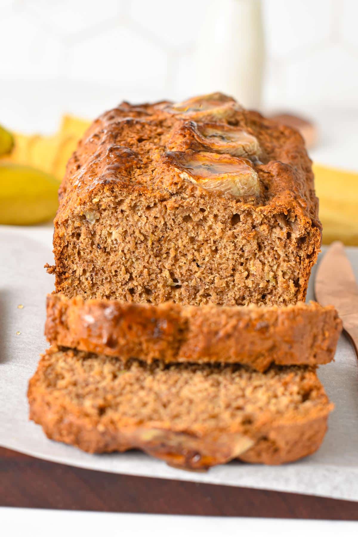 This spelt flour banana bread is the most delicious healthy banana bread you need for breakfast. It's refined sugar-free, egg-free, dairy-free, and packed with vitamins and fiber from spelt flour.