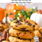 a stack of Vegan Pumpkin Chocolate Chips Cookies