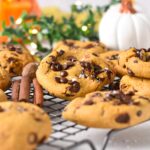 A cooling rack with Vegan Pumpkin Chocolate Chips Cookies