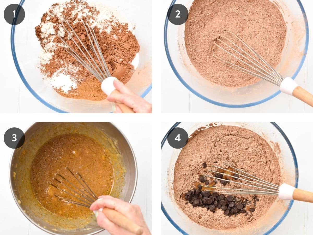 Step-by-step instructions on making the Vegan Chocolate Banana Cake batter