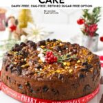 This Vegan Christmas cake is a moist fruit cake packed with Christmas flavor from cinnamon, orange, and brandy.