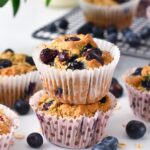 a stack of two Vegan Gluten Free Blueberry Muffins