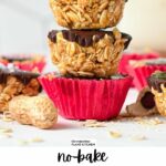a stack of three no-bake peanut butter oat cups