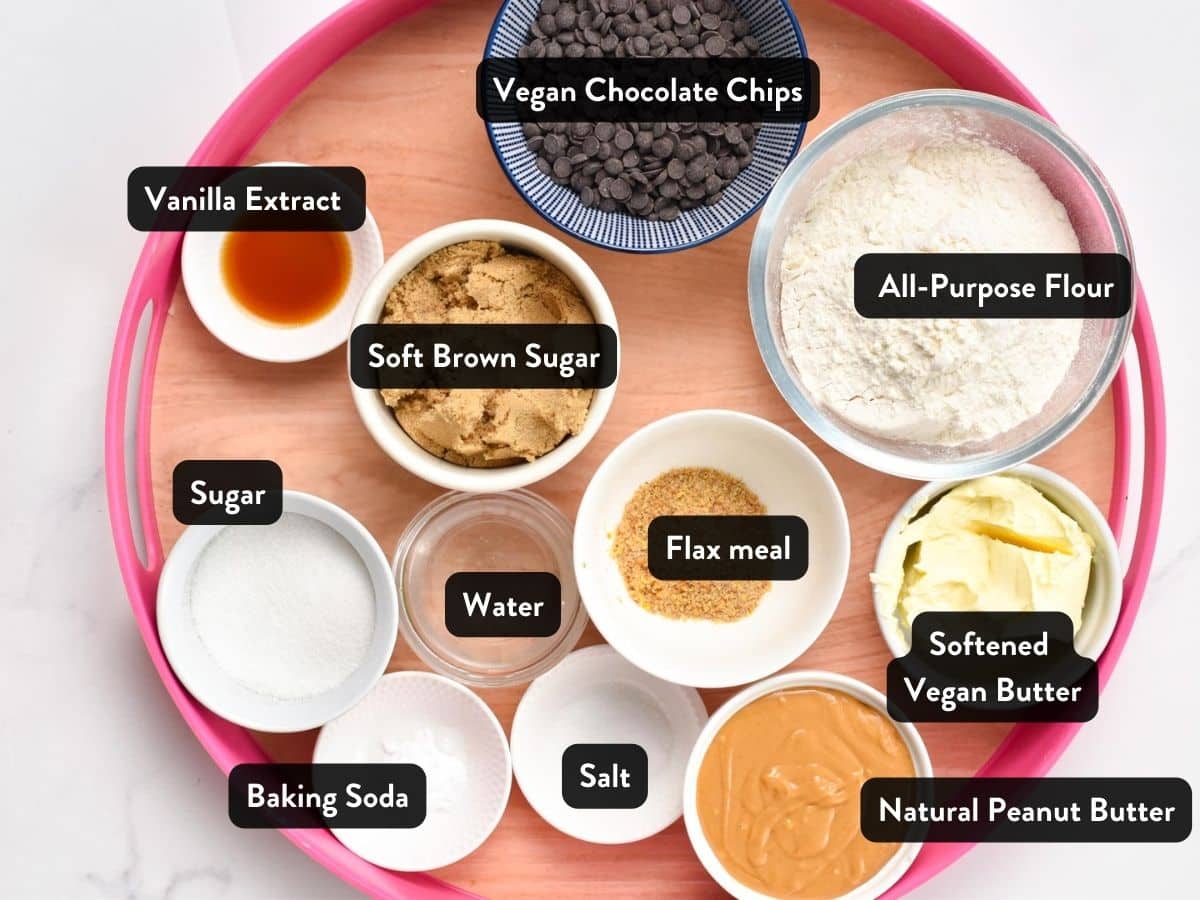 Ingredients for Vegan Chocolate Chip Peanut Butter Cookies