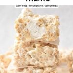 a stack of 3 vegan rice crispy treats filled with marshmallow