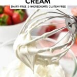 a stand mixer whisk with dairy-free whipped cream stiff peak