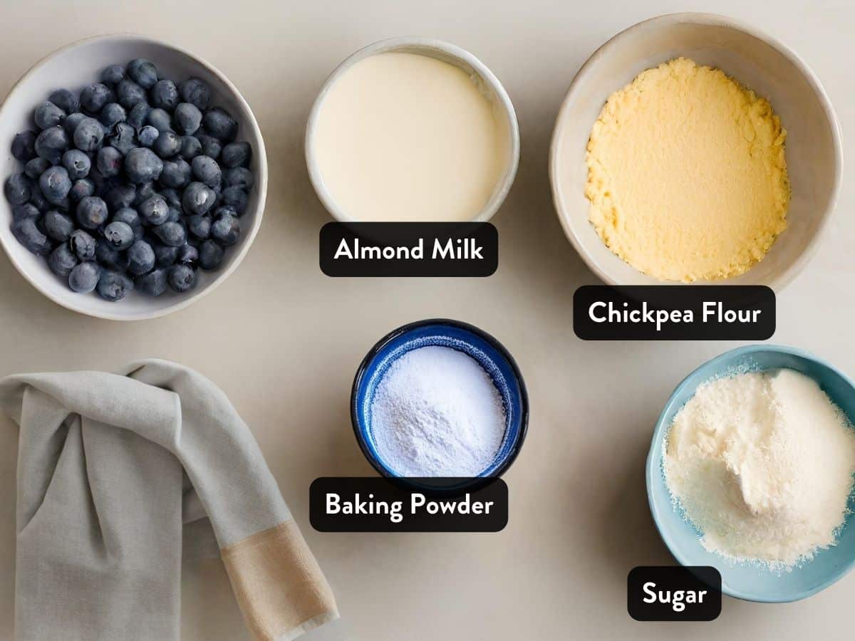 Ingredients for Chickpea flour in various bowls and ramekins.