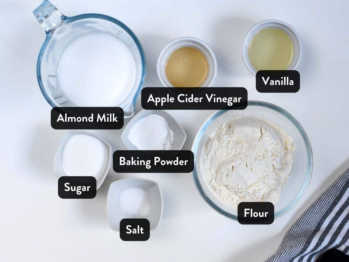 Vegan Pancake Ingredients in bowls and ramekins.