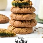 a stack of sunflower seed butter cookies showing the vibrant green cookie crumb after the cookie cool down