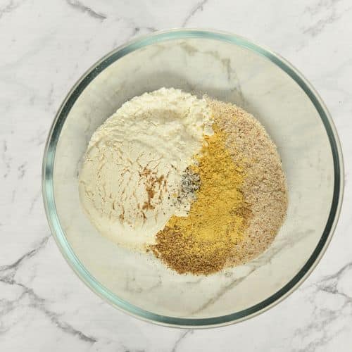 Dry Vegan Gluten-Free Tortillas ingredients in a mixing bowl.