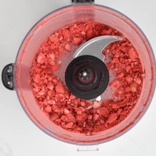 freeze-dried strawberries in a food processor bowl