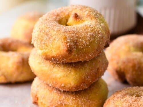 a stack of 3 sugar coated donuts baked in the airfryer