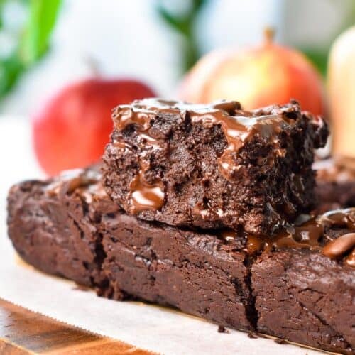 a stack of fudgy moist applesauce brownies