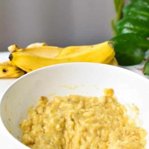 a bowl filled with mashed bananas