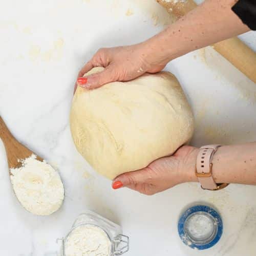 Vegan Pizza Dough ready to be split and rolled.